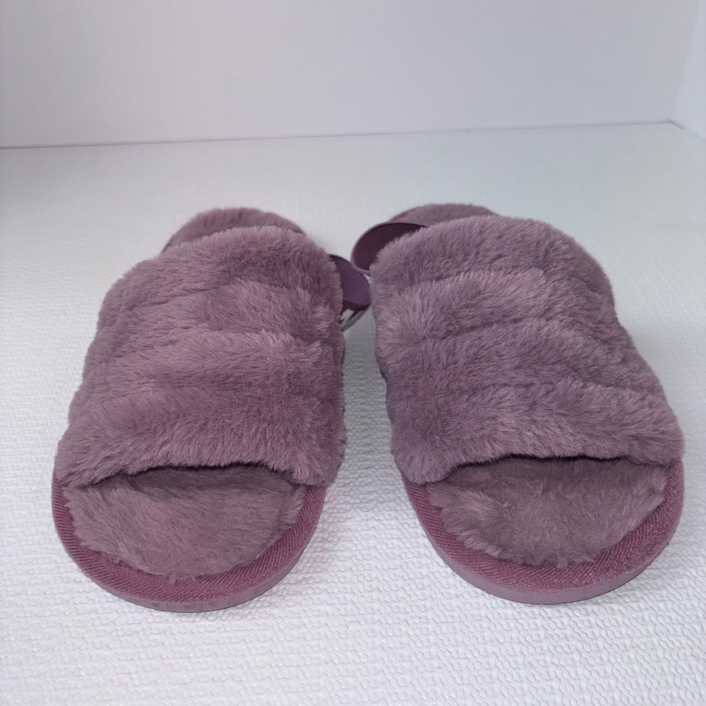 Womens Purple Fuzzy Plush L'Amour‎ Open Toe Slide Slippers - Picture 4 of 6